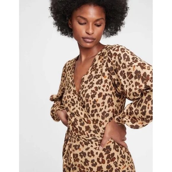 Gap Leopard Print Wrap Midi Dress Size 8 - Picture 3 of 9